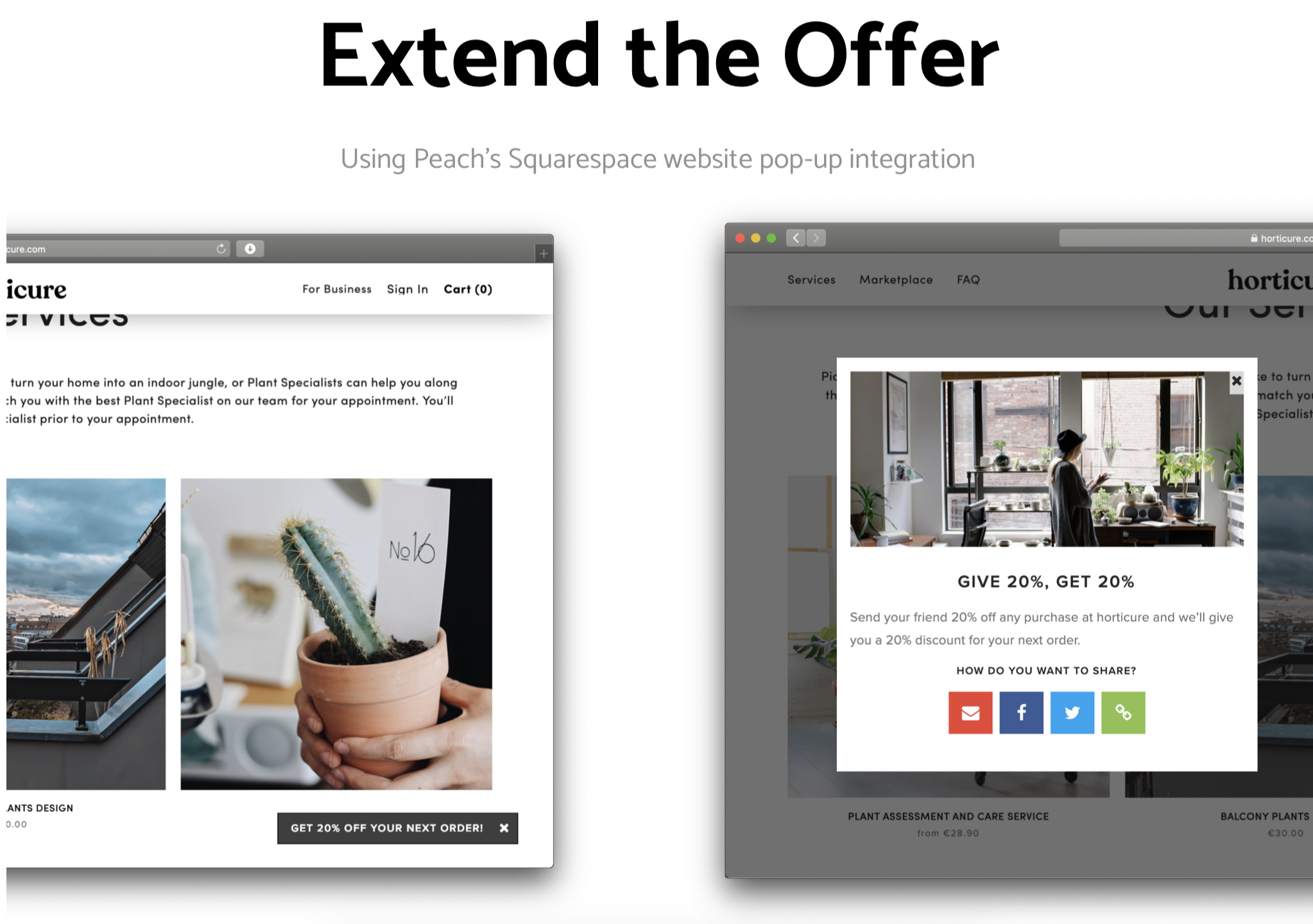 Peach’s Squarespace referral program demo image
