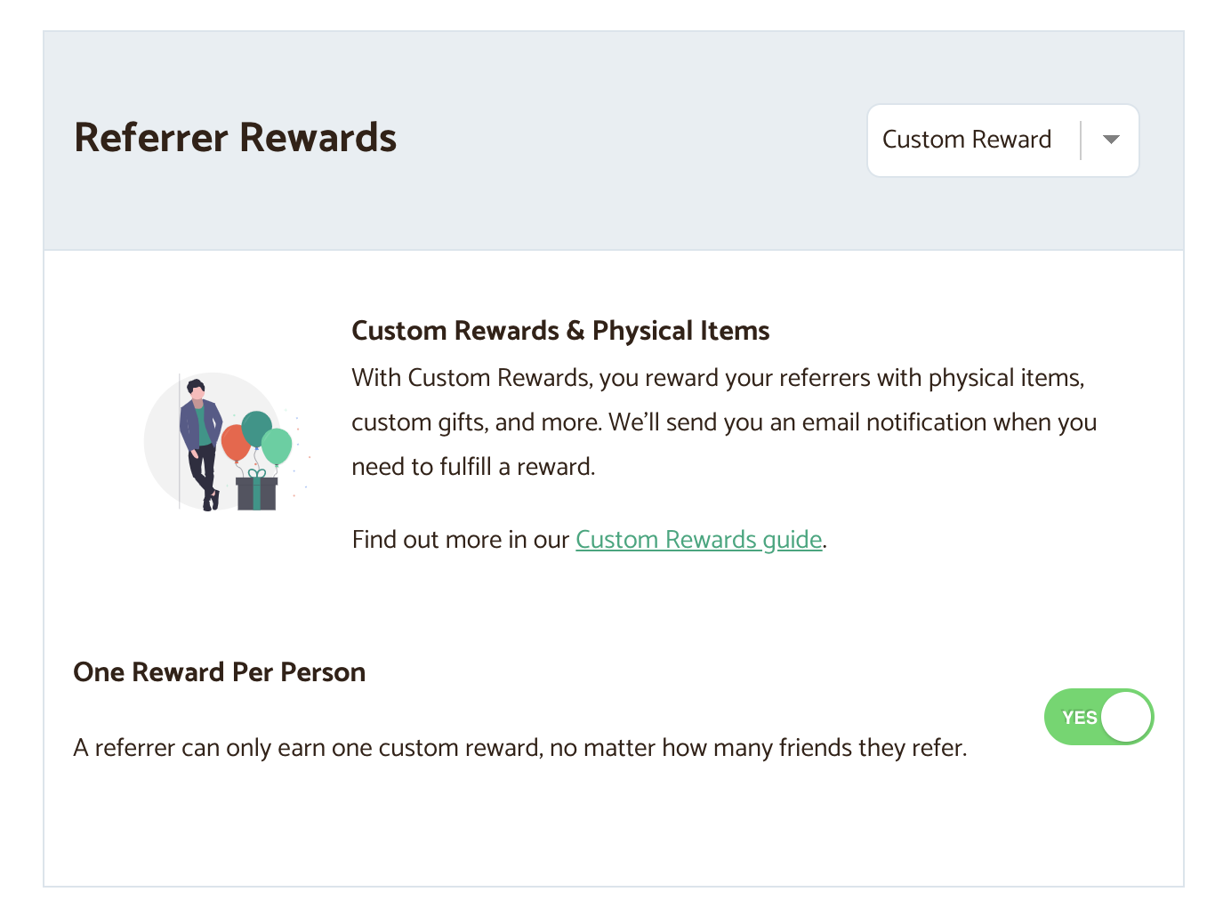 Custom referral rewards settings Configure custom rewards settings